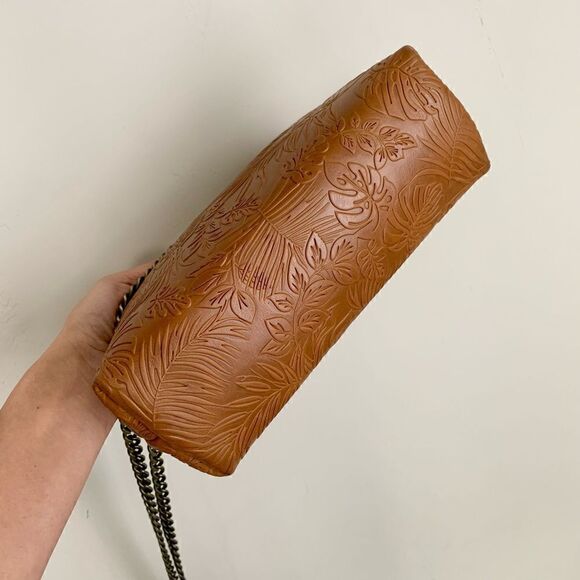 Handmade Genuine Leather Embossed Leaves Chic Metal Frame Shoulder Bag/Crossbody - Picture 13 of 16